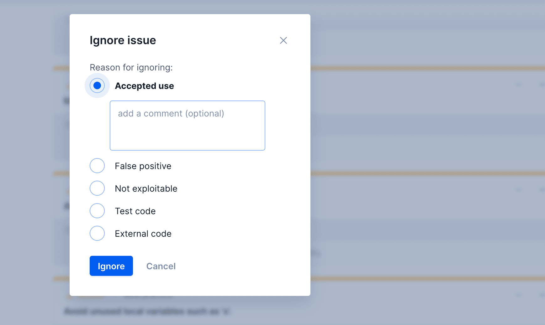 Issue reason options